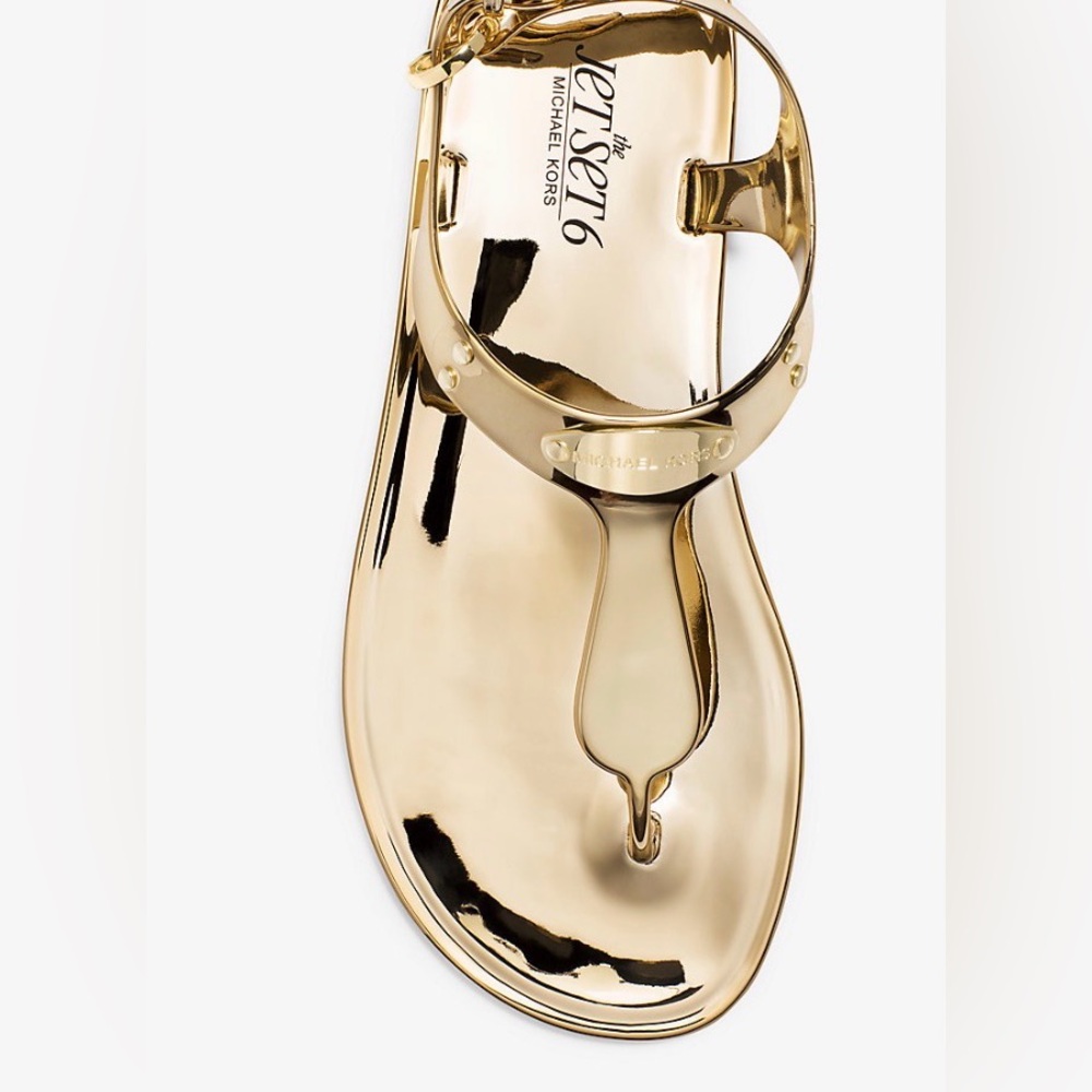 Michael Kors Metallic Gold T-Strap Sandals with Ankle Buckle 9M